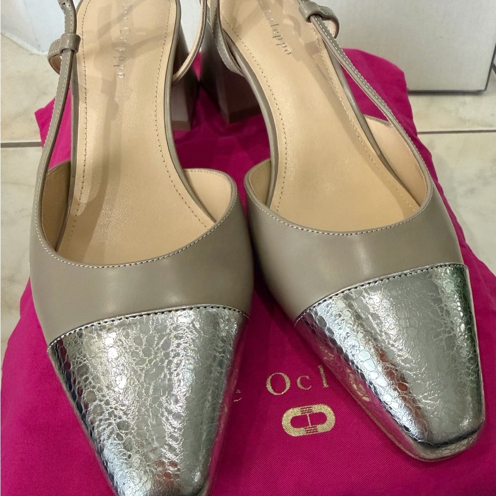 Elegant Beige and Silver Women's Slingback Heels - Picture 5 of 5